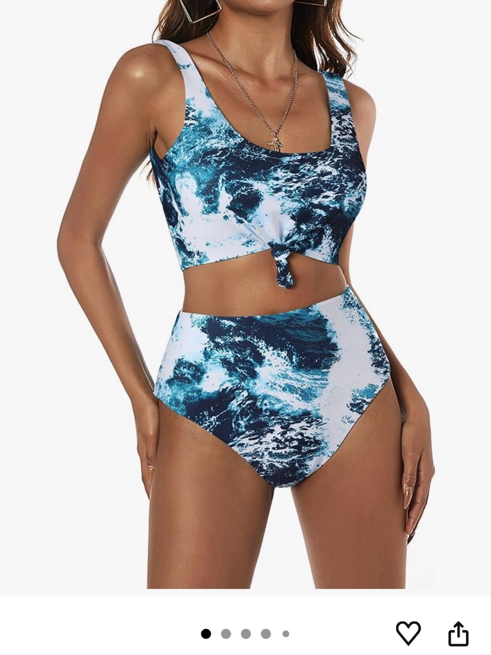 Blue Wave High-Waist Tie-Front Bikini Set - Women Swim